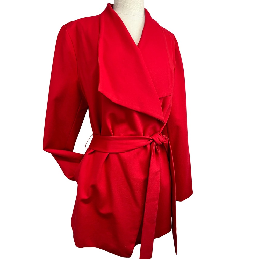 A.Z.I Jeans Blazer Womens Large Red Excellent Draped Shawl Collar Belted Wrap